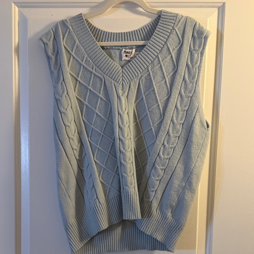 Princess Polly Women's V-Neck Sweater Vest in Light Blue